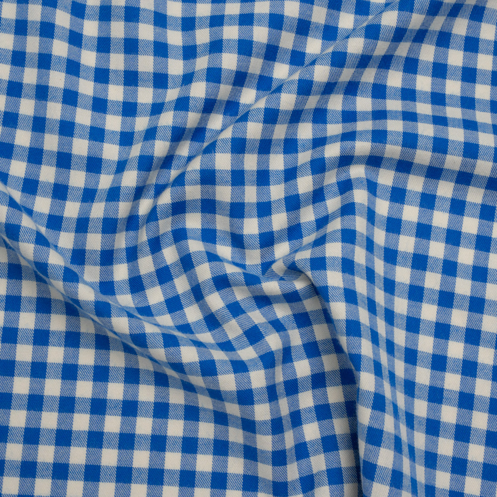 Cotton Twill Flannel - Cerulean Blue and Cream Gingham Check - Designer Deadstock Cotton Twill Flannel - Cerulean Blue and Cream Gingham Check - Designer Deadstock