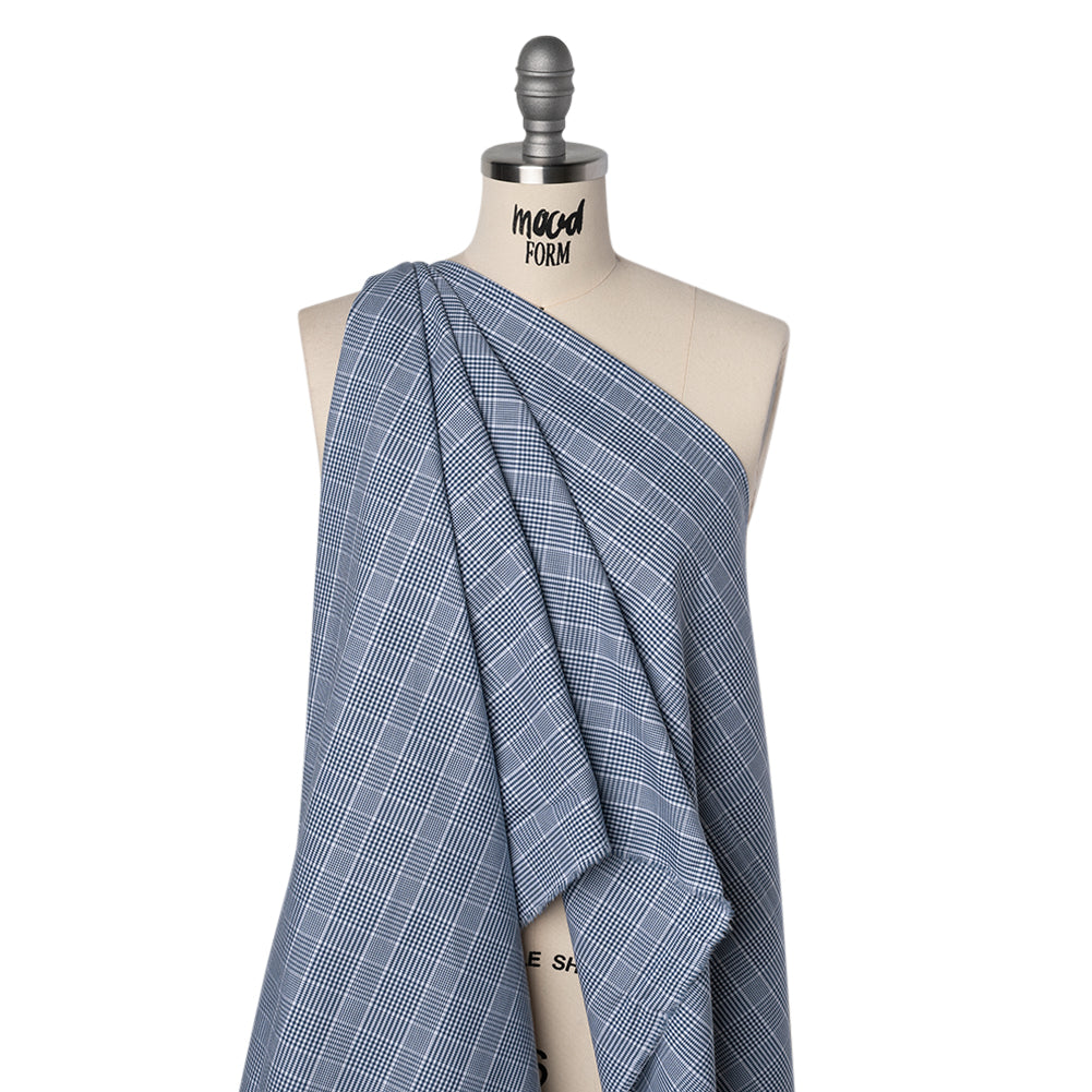Cotton Oxford Shirting - Blue and White Glen Plaid - Deadstock Drape Cotton Oxford Shirting - Blue and White Glen Plaid - Deadstock Drape