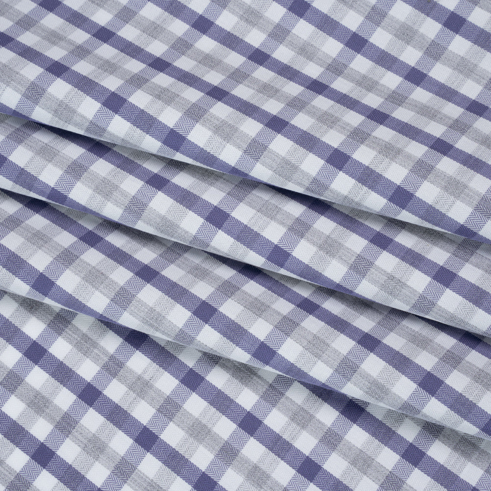 Cotton Herringbone Twill Shirting - Blue, Gray and White Tattersall Check - Deadstock Folded Cotton Herringbone Twill Shirting - Blue, Gray and White Tattersall Check - Deadstock Folded