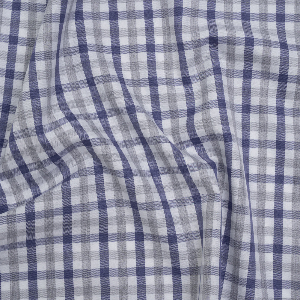 Cotton Herringbone Twill Shirting - Blue, Gray and White Tattersall Check - Deadstock Cotton Herringbone Twill Shirting - Blue, Gray and White Tattersall Check - Deadstock