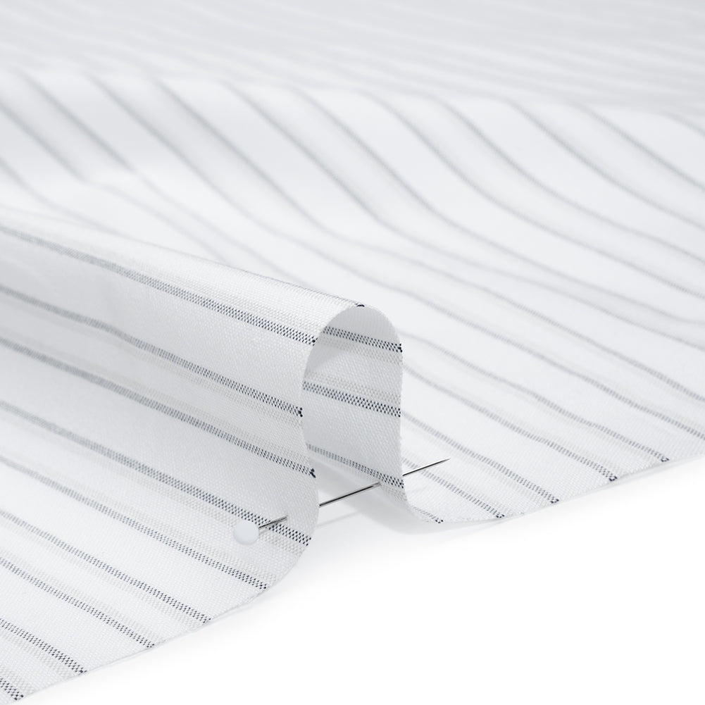 Cotton Oxford Shirting - Navy Blue, Pale Gray and White Shadow Stripes - Deadstock - Detail Cotton Oxford Shirting - Navy Blue, Pale Gray and White Shadow Stripes - Deadstock - Detail