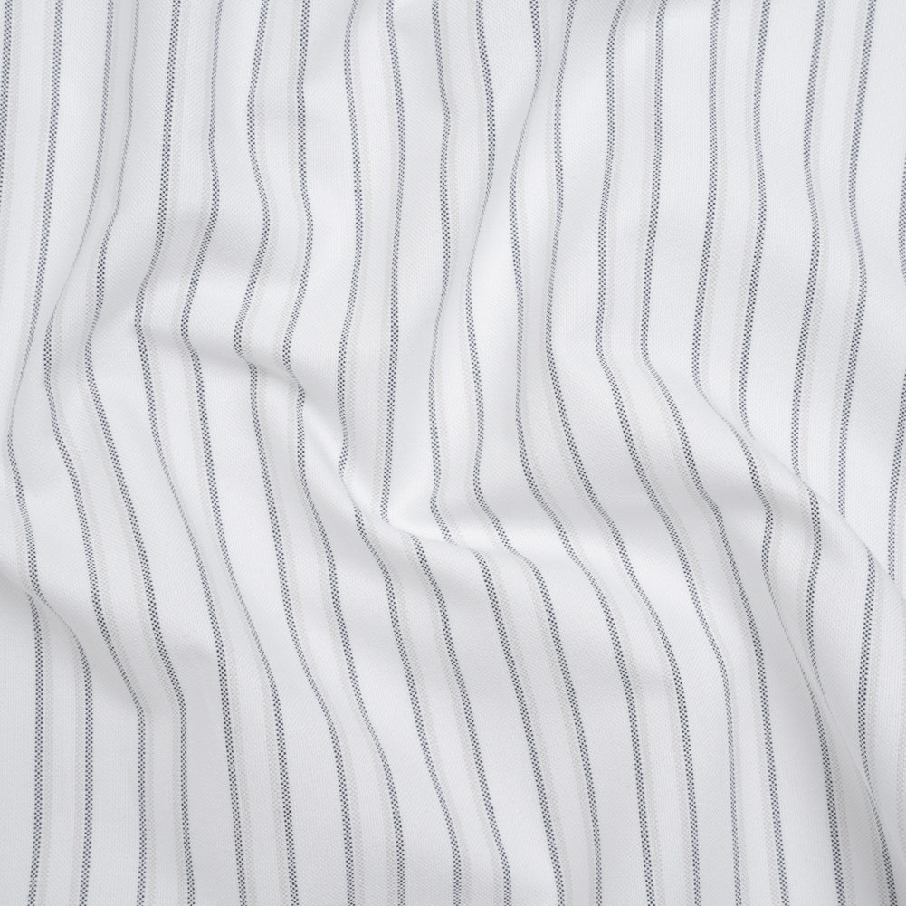 Cotton Oxford Shirting - Navy Blue, Pale Gray and White Shadow Stripes - Deadstock Cotton Oxford Shirting - Navy Blue, Pale Gray and White Shadow Stripes - Deadstock