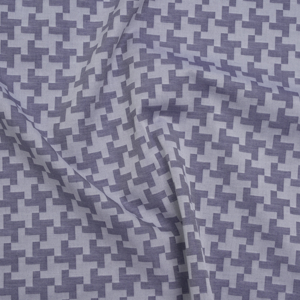 Cotton Twill Shirting - Dark Blue and White Geometric Pinwheels - Deadstock Cotton Twill Shirting - Dark Blue and White Geometric Pinwheels - Deadstock