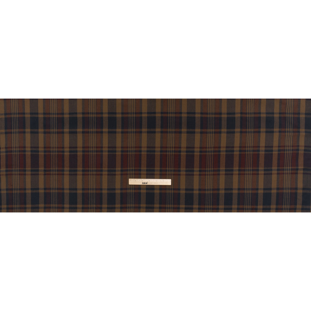 Homespun Cotton Shirting - Brown, Burgundy and Navy Plaid - Deadstock - Full Homespun Cotton Shirting - Brown, Burgundy and Navy Plaid - Deadstock - Full