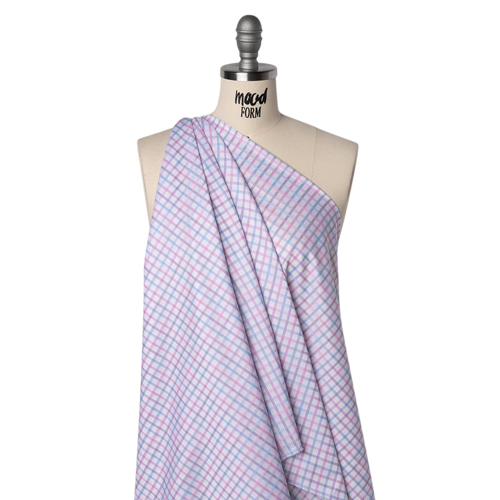 Cotton Twill Shirting - Baby Pink, Lavender and Light Blue Checks - Deadstock - Drape Cotton Twill Shirting - Baby Pink, Lavender and Light Blue Checks - Deadstock - Drape