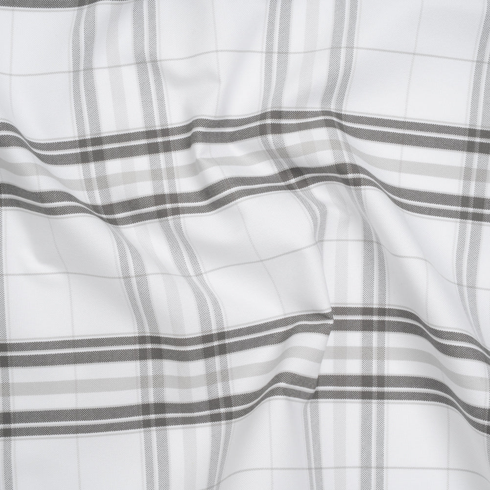 Cotton Oxford Shirting - Greige, Charcoal and White Plaid - Deadstock Cotton Oxford Shirting - Greige, Charcoal and White Plaid - Deadstock