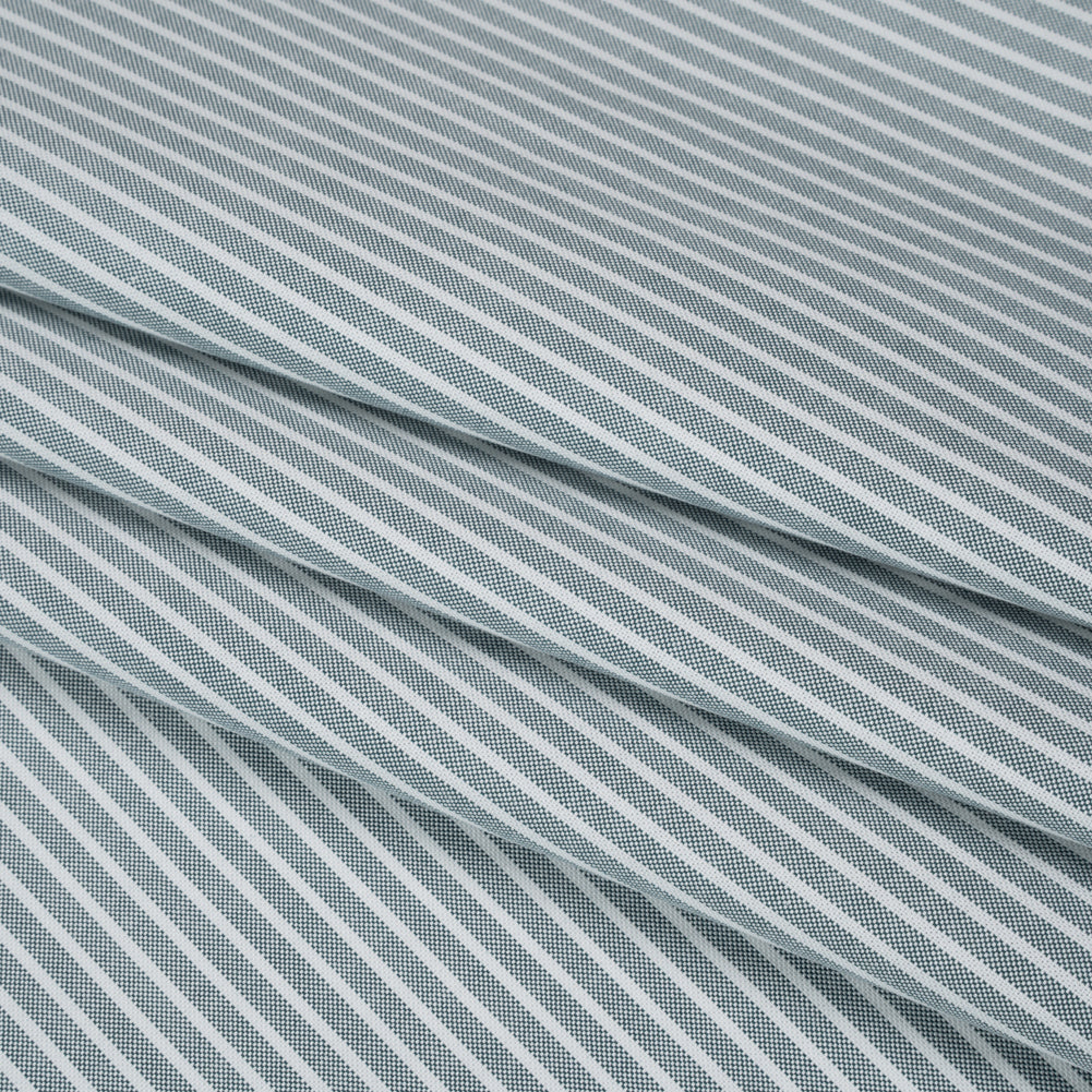 Cotton Oxford Shirting - Dark Teal Green and White Stripes - Deadstock - Folded Cotton Oxford Shirting - Dark Teal Green and White Stripes - Deadstock - Folded