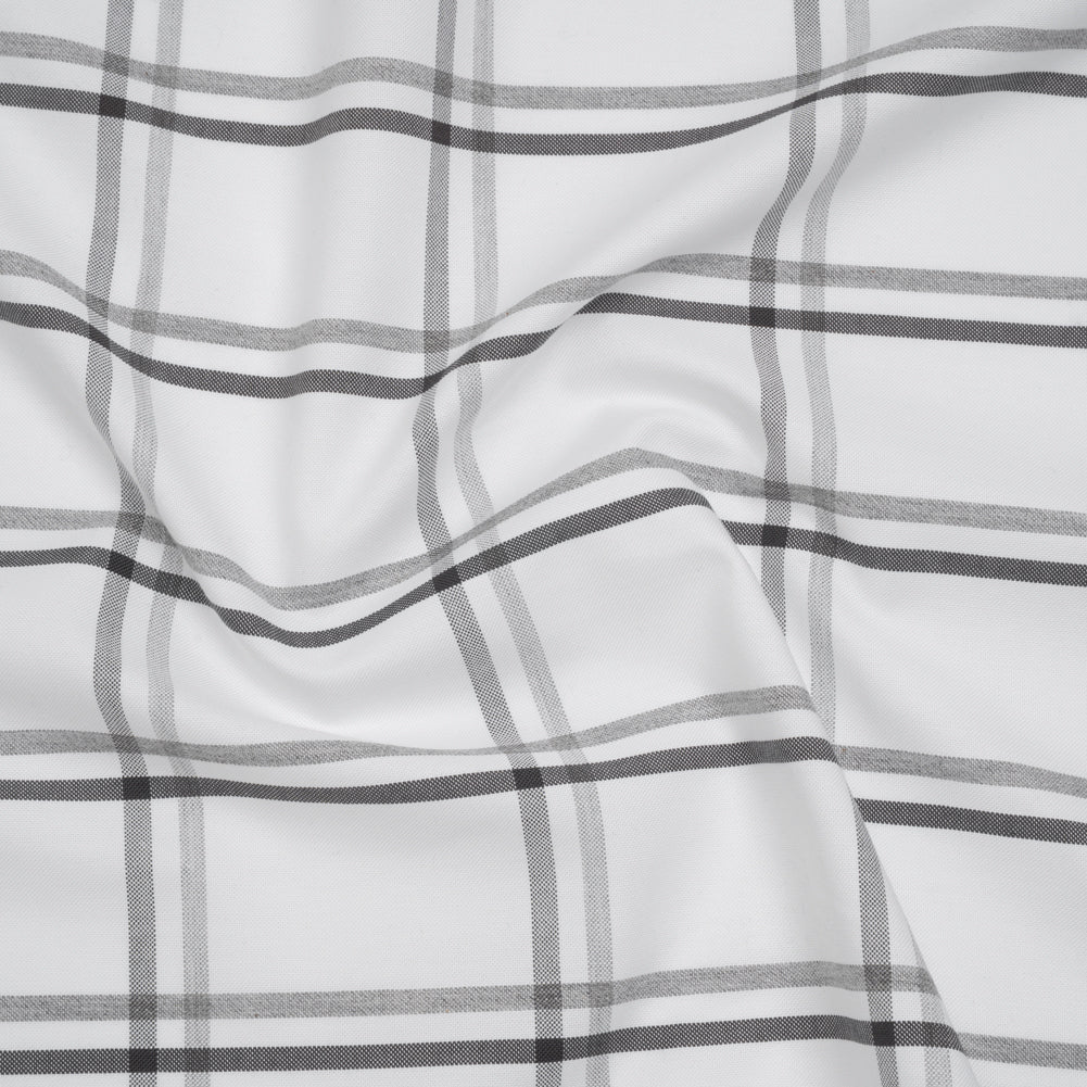 Cotton Oxford Shirting - Charcoal, Light Gray and White Plaid - Deadstock Cotton Oxford Shirting - Charcoal, Light Gray and White Plaid - Deadstock