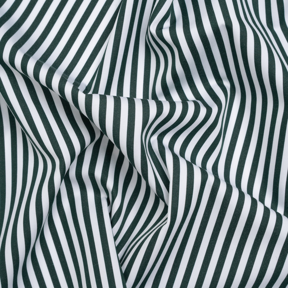 Cotton Shirting - Dark Pine Green and White Candy Stripes - Deadstock Cotton Shirting - Dark Pine Green and White Candy Stripes - Deadstock