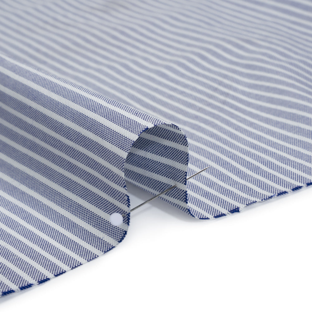 Cotton Oxford Shirting - Dark Blue and White Stripes - Designer Deadstock - Detail Cotton Oxford Shirting - Dark Blue and White Stripes - Designer Deadstock - Detail