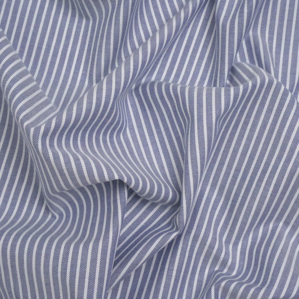 Cotton Oxford Shirting - Dark Blue and White Stripes - Designer Deadstock Cotton Oxford Shirting - Dark Blue and White Stripes - Designer Deadstock