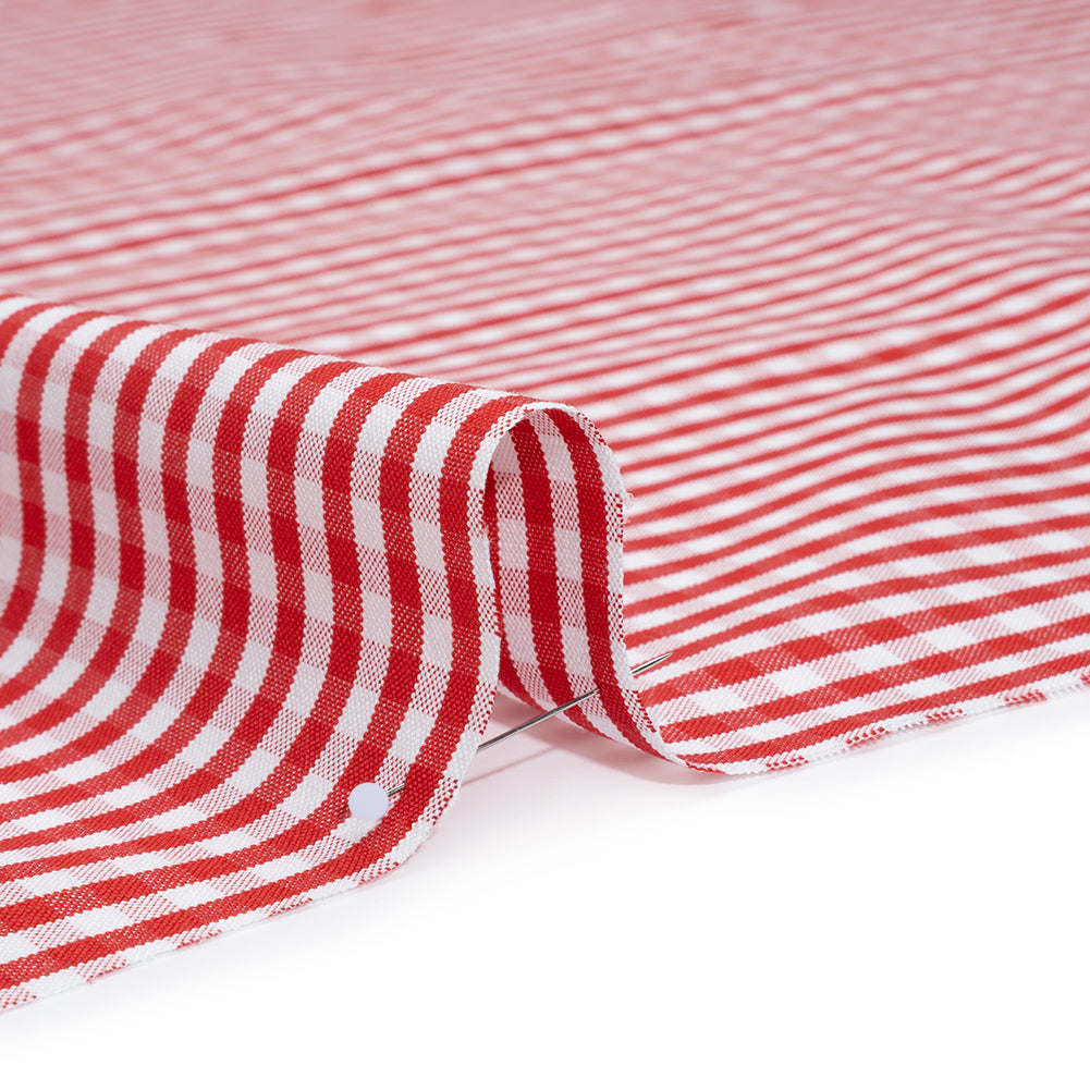 Cotton Oxford Shirting - Red and White Gingham Checks - Deadstock - Detail Cotton Oxford Shirting - Red and White Gingham Checks - Deadstock - Detail