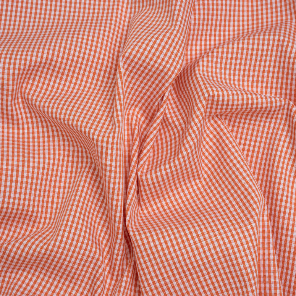 Cotton Oxford Shirting - Orange and White Little Gingham Checks - Deadstock Cotton Oxford Shirting - Orange and White Little Gingham Checks - Deadstock