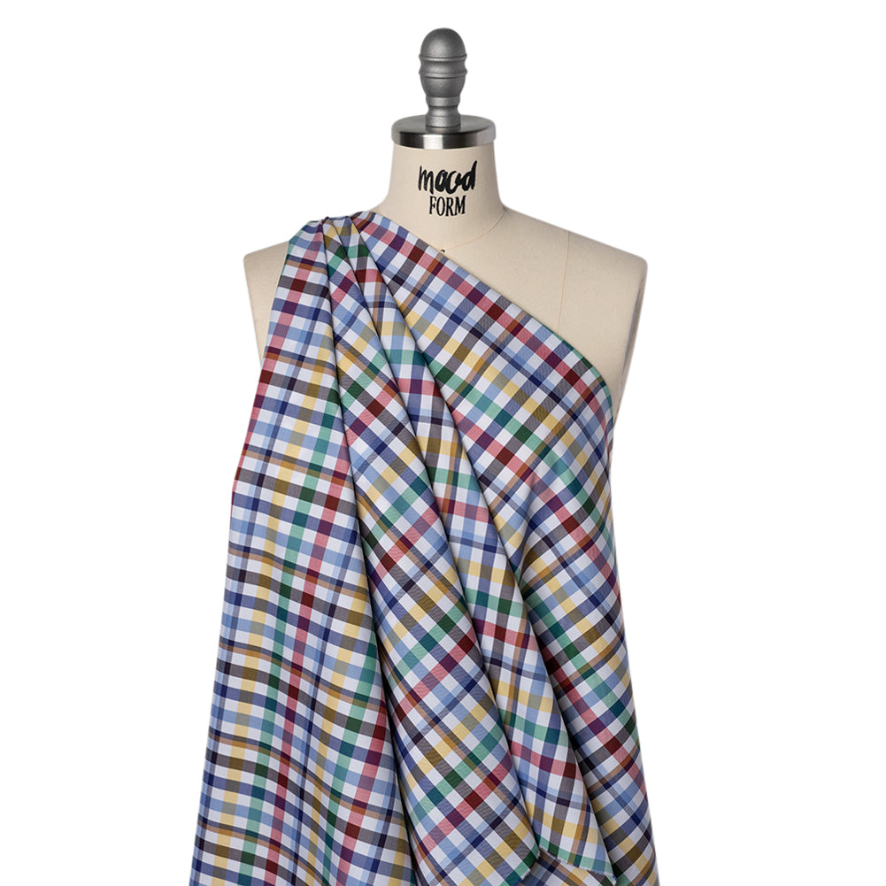 Cotton Twill Shirting - Blue, Red and Green Plaid - Deadstock Drape Cotton Twill Shirting - Blue, Red and Green Plaid - Deadstock Drape