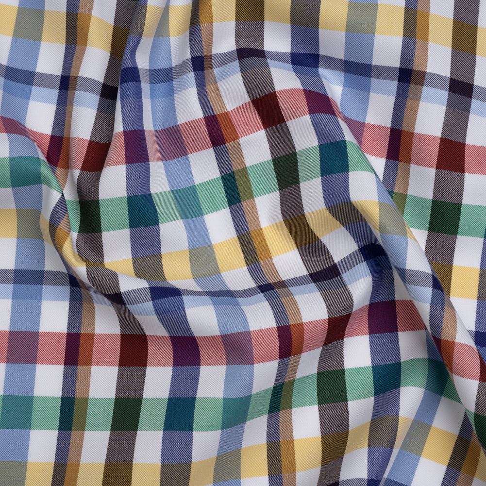 Cotton Twill Shirting - Blue, Red and Green Plaid - Deadstock Cotton Twill Shirting - Blue, Red and Green Plaid - Deadstock