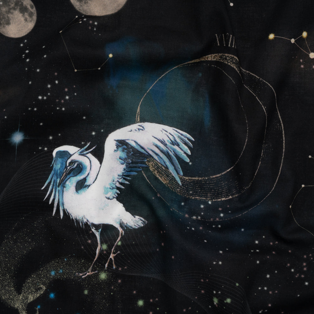 Cotton Voile - Black Celestial Birds - Apollo's Disguise Print - Mood Exclusive Gaia Collection Cotton Voile - Black Celestial Birds - Apollo's Disguise Print - Mood Exclusive Gaia Collection
