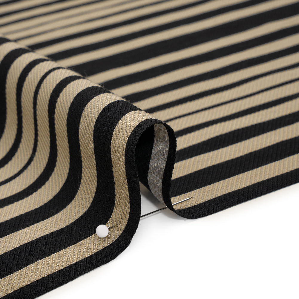 Textured Rayon Twill by Trina Turk - Beige and Black Barcode Stripes - Designer Deadstock - Detail Textured Rayon Twill by Trina Turk - Beige and Black Barcode Stripes - Designer Deadstock - Detail