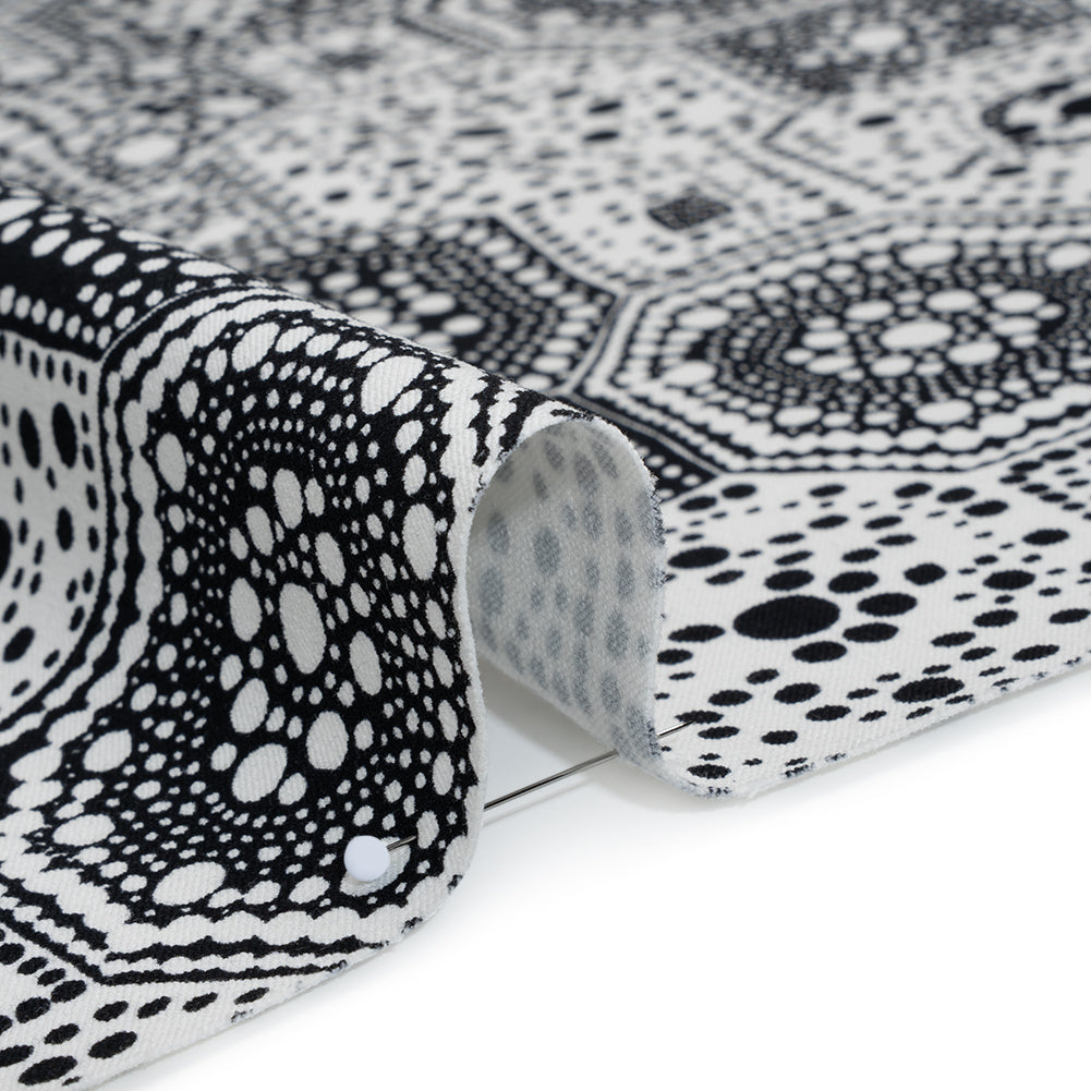 Stretch Cotton Twill Print by Trina Turk - Black and White Spotted Tiles - Designer Deadstock - Detail Stretch Cotton Twill Print by Trina Turk - Black and White Spotted Tiles - Designer Deadstock - Detail