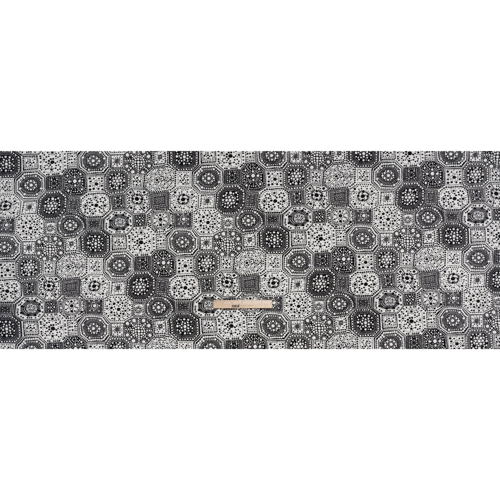 Stretch Cotton Twill Print by Trina Turk - Black and White Spotted Tiles - Designer Deadstock - Full Stretch Cotton Twill Print by Trina Turk - Black and White Spotted Tiles - Designer Deadstock - Full