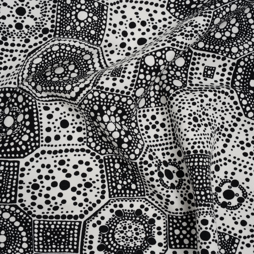 Stretch Cotton Twill Print by Trina Turk - Black and White Spotted Tiles - Designer Deadstock Stretch Cotton Twill Print by Trina Turk - Black and White Spotted Tiles - Designer Deadstock