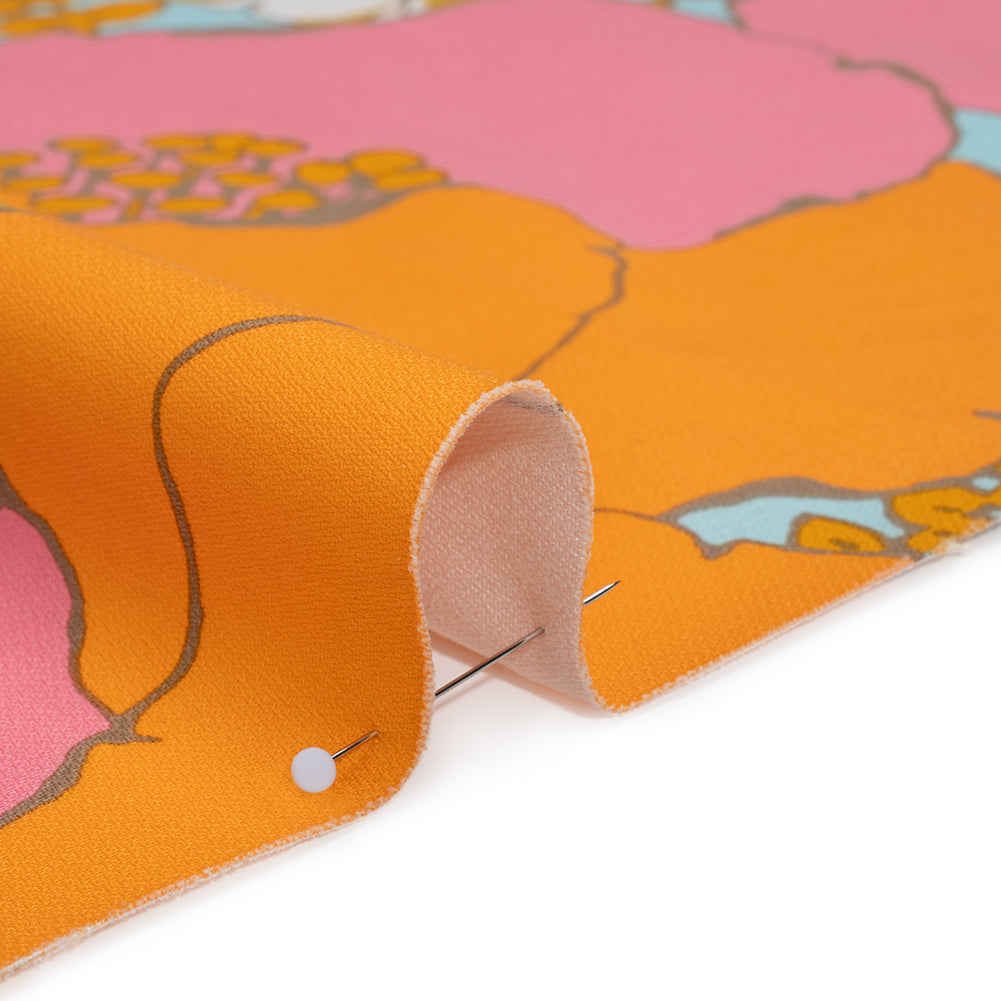 Stretch Cotton Broken Twill Print by Trina Turk - Pink, Orange and Sky Blue Floral - Designer Deadstock Detail Stretch Cotton Broken Twill Print by Trina Turk - Pink, Orange and Sky Blue Floral - Designer Deadstock Detail
