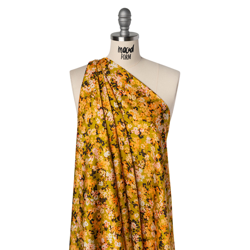 Polyester Satin - Chartreuse, Pale Orange and White Floral - Mood Exclusive Petal Confetti Print - Drape Polyester Satin - Chartreuse, Pale Orange and White Floral - Mood Exclusive Petal Confetti Print - Drape
