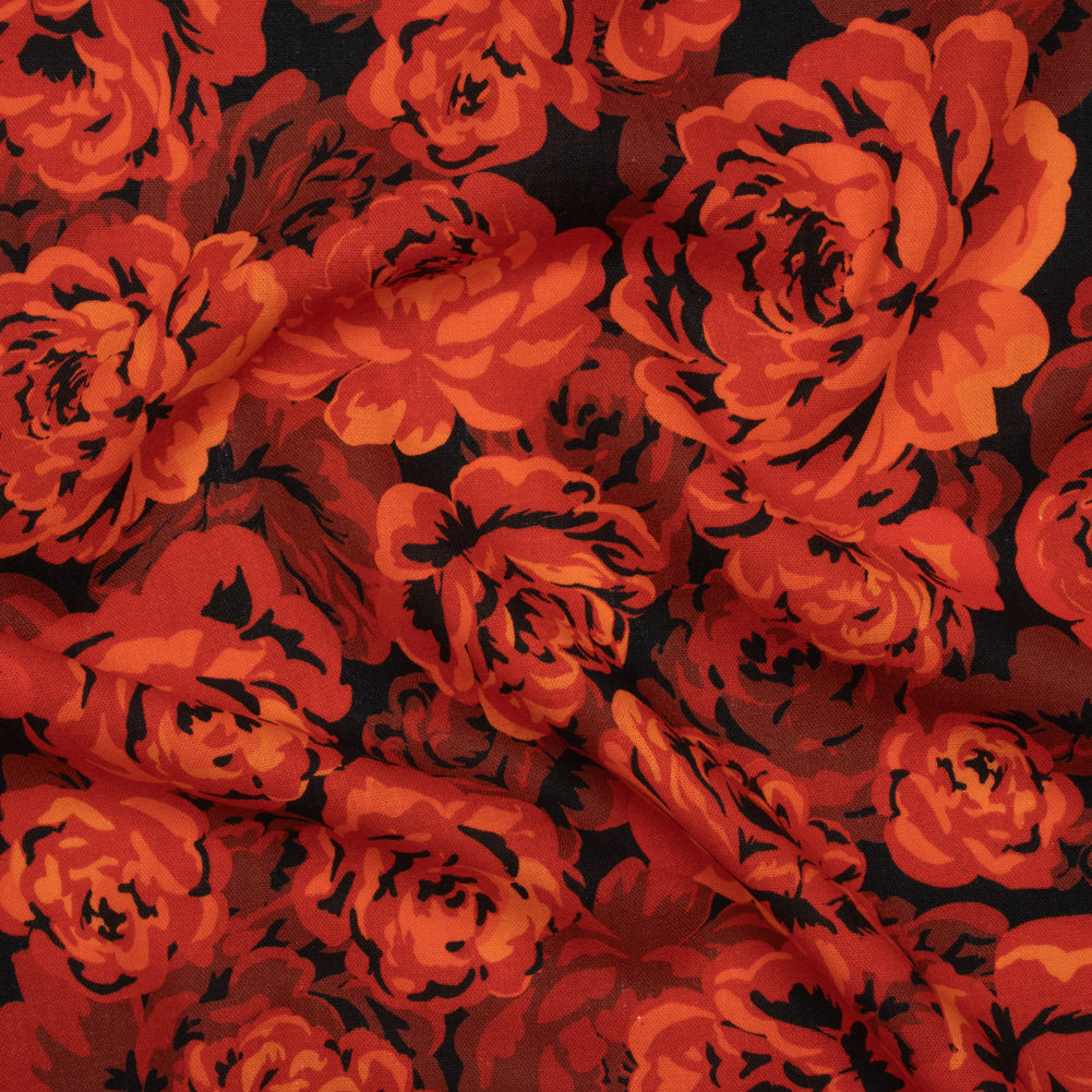Linen and Rayon Woven - Scarlet Red, Burgundy and Black Roses - Mood Exclusive Midnight Muse Print Linen and Rayon Woven - Scarlet Red, Burgundy and Black Roses - Mood Exclusive Midnight Muse Print