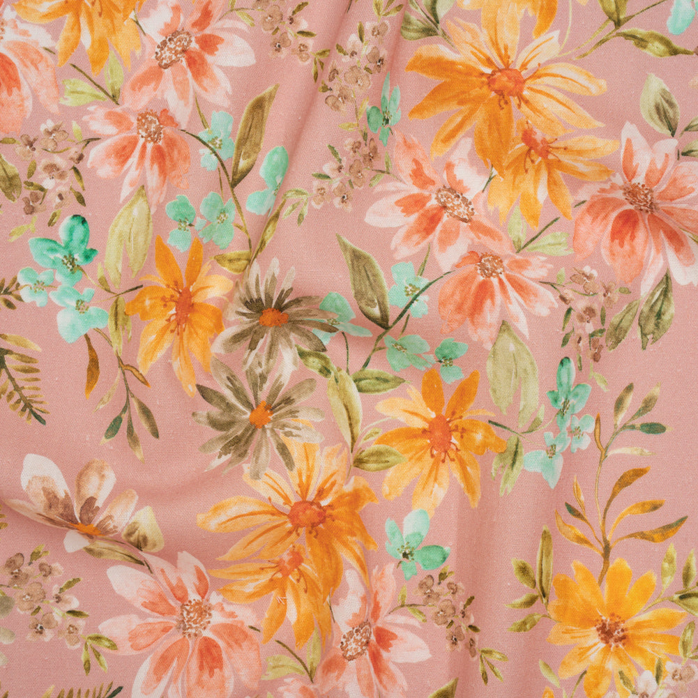 Linen and Rayon Woven - Dusty Pink, Orange and Olive Green Floral - Mood Exclusive First Blush Print Linen and Rayon Woven - Dusty Pink, Orange and Olive Green Floral - Mood Exclusive First Blush Print