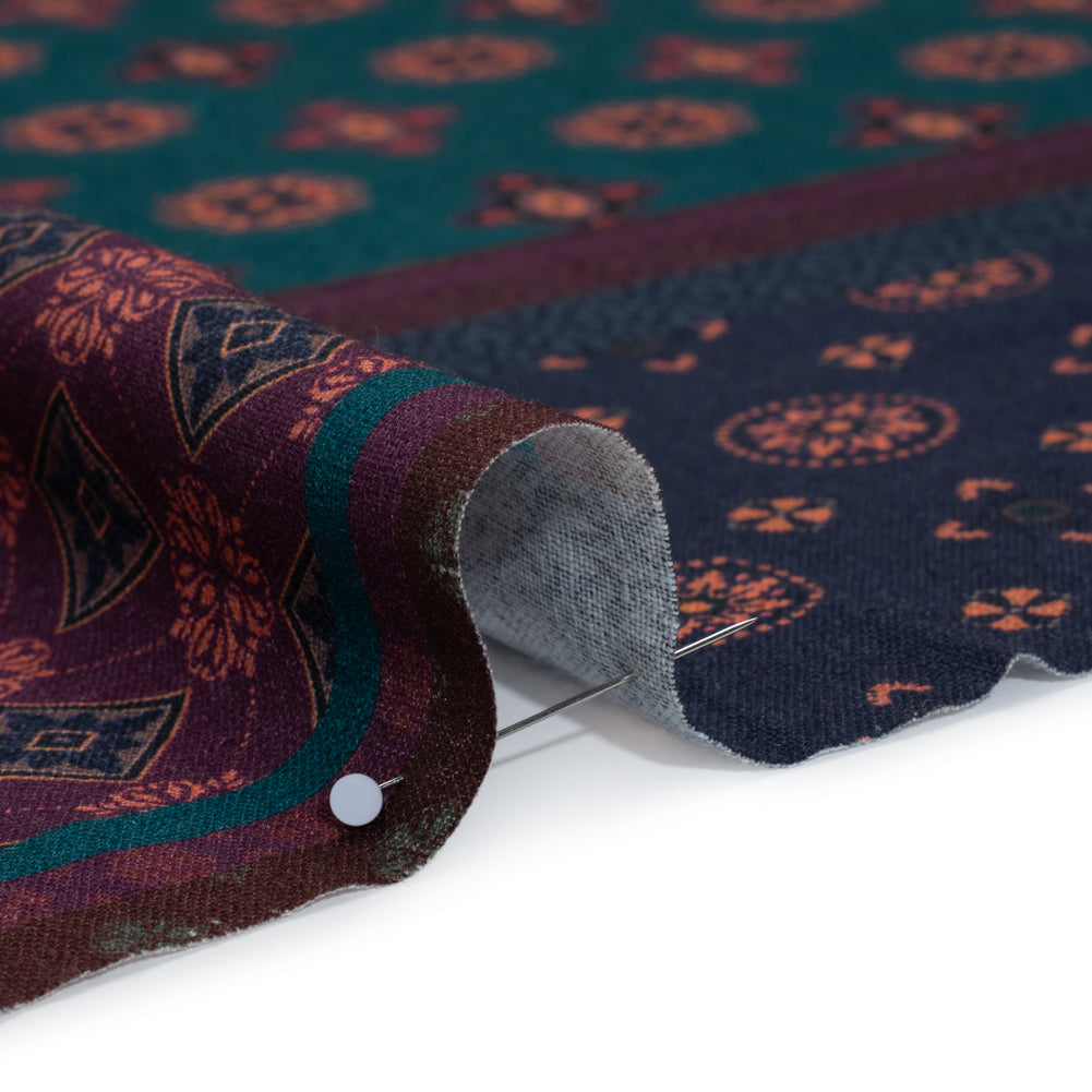 Linen and Rayon Woven - Teal, Navy and Plum Medallion Patchwork - Mood Exclusive Sultan’s Splendor Print - Detail Linen and Rayon Woven - Teal, Navy and Plum Medallion Patchwork - Mood Exclusive Sultan’s Splendor Print - Detail