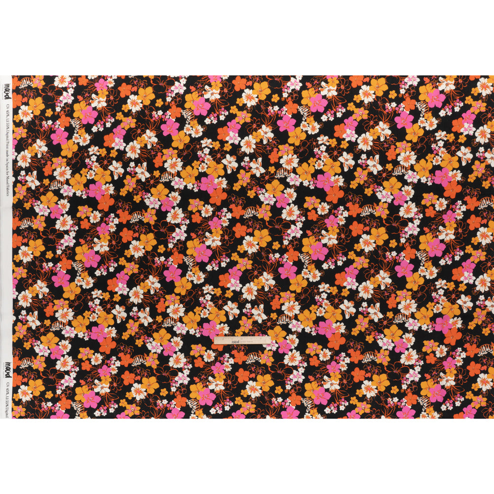 Linen and Rayon Woven - Orange, Hot Pink and Black Floral - Mood Exclusive Hot Tropic Print - Full Linen and Rayon Woven - Orange, Hot Pink and Black Floral - Mood Exclusive Hot Tropic Print - Full
