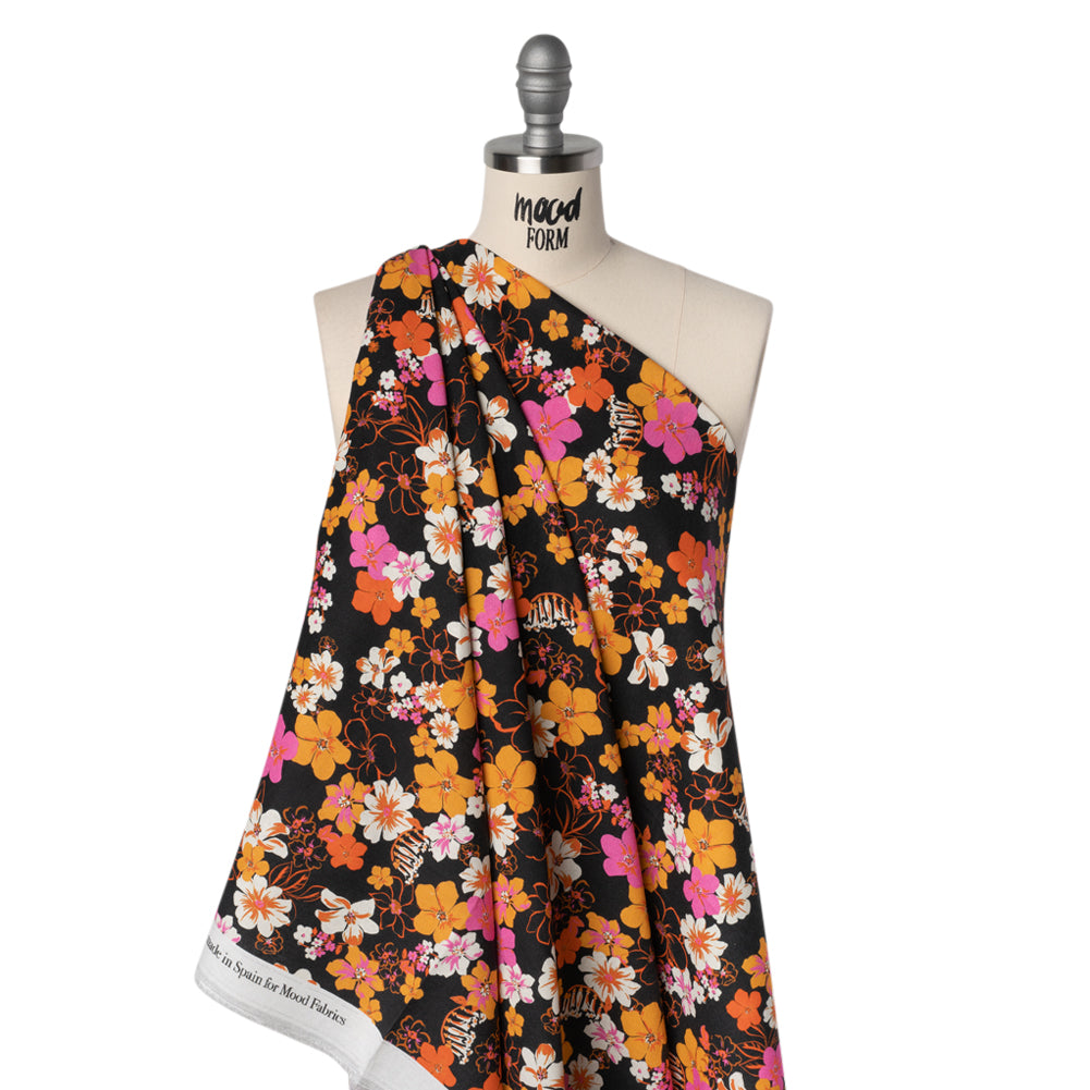 Linen and Rayon Woven - Orange, Hot Pink and Black Floral - Mood Exclusive Hot Tropic Print - Drape Linen and Rayon Woven - Orange, Hot Pink and Black Floral - Mood Exclusive Hot Tropic Print - Drape