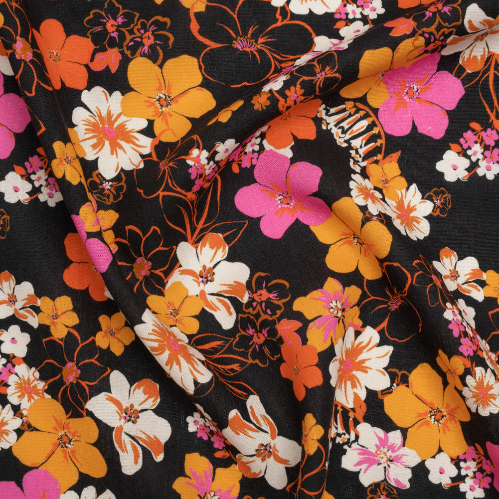 Linen and Rayon Woven - Orange, Hot Pink and Black Floral - Mood Exclusive Hot Tropic Print Linen and Rayon Woven - Orange, Hot Pink and Black Floral - Mood Exclusive Hot Tropic Print