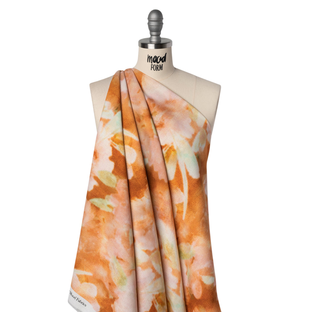 Linen and Rayon Woven - Burnt Orange, Peachy Pink and Soft Green Abstracted Soft Florals - Mood Exclusive Fairy Flare Print - Drape Linen and Rayon Woven - Burnt Orange, Peachy Pink and Soft Green Abstracted Soft Florals - Mood Exclusive Fairy Flare Print - Drape