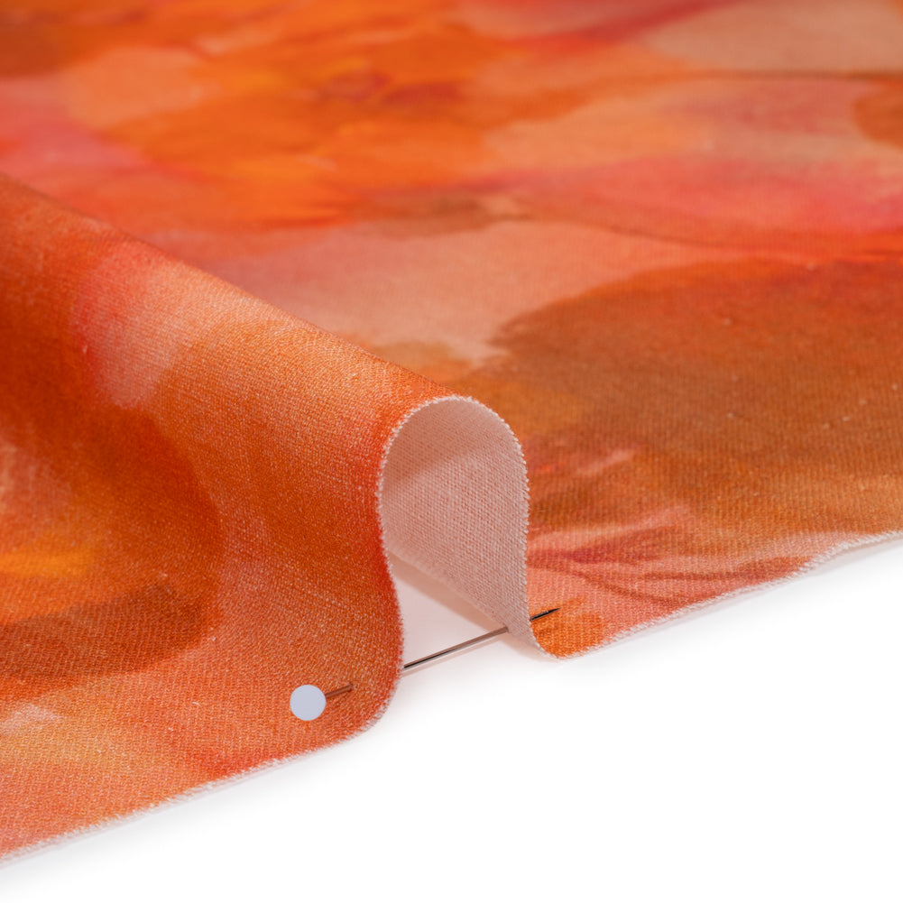 Linen and Rayon Woven - Orange, Red and Tan Muddled Pressed Flowers - Mood Exclusive Autumn Blaze Print - Detail Linen and Rayon Woven - Orange, Red and Tan Muddled Pressed Flowers - Mood Exclusive Autumn Blaze Print - Detail