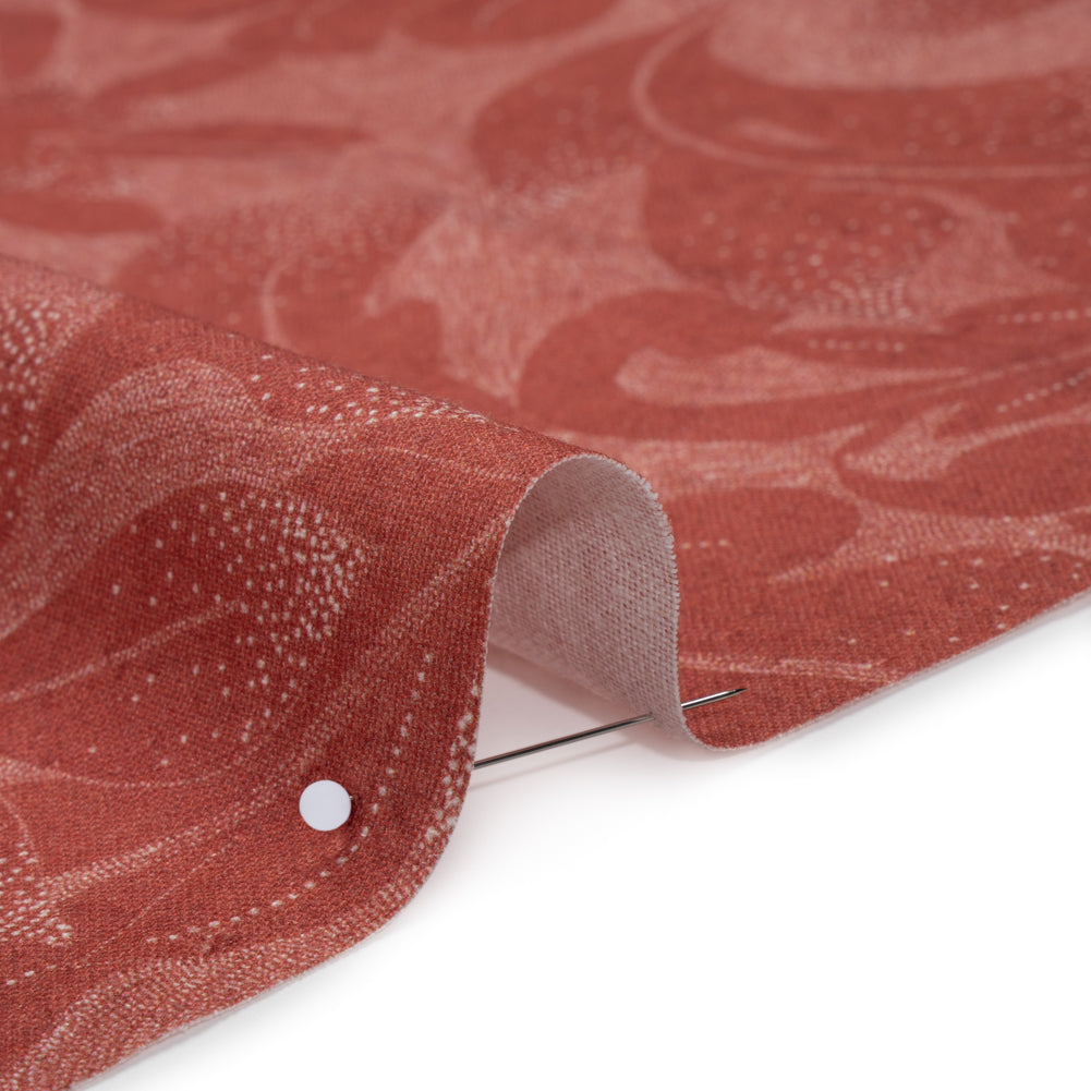 Linen and Rayon Woven - Soft Red and White Fanciful Leaves - Mood Exclusive Maple Moondust Print - Detail Linen and Rayon Woven - Soft Red and White Fanciful Leaves - Mood Exclusive Maple Moondust Print - Detail