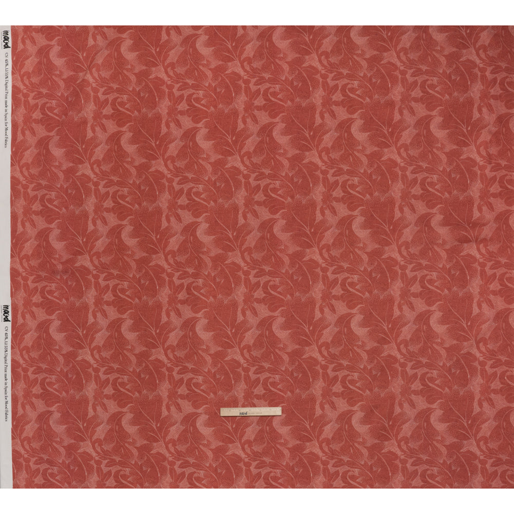 Linen and Rayon Woven - Soft Red and White Fanciful Leaves - Mood Exclusive Maple Moondust Print - Full Linen and Rayon Woven - Soft Red and White Fanciful Leaves - Mood Exclusive Maple Moondust Print - Full