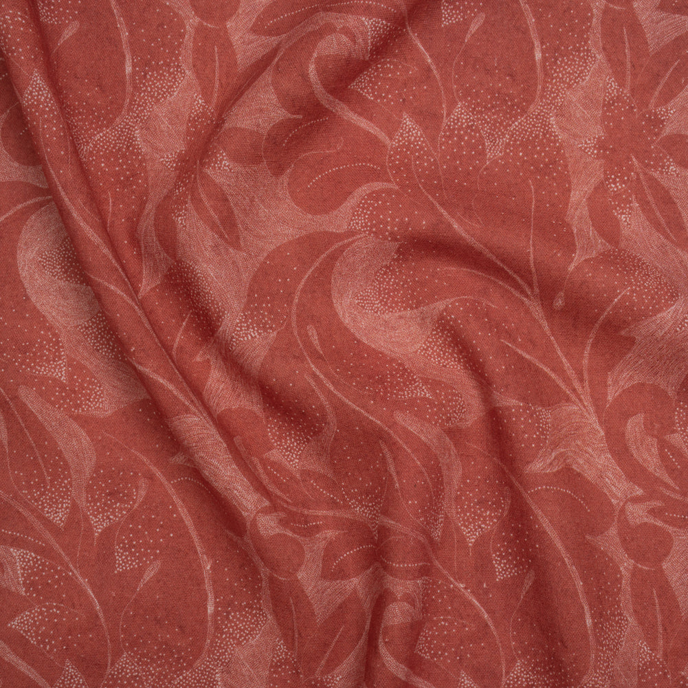 Linen and Rayon Woven - Soft Red and White Fanciful Leaves - Mood Exclusive Maple Moondust Print Linen and Rayon Woven - Soft Red and White Fanciful Leaves - Mood Exclusive Maple Moondust Print