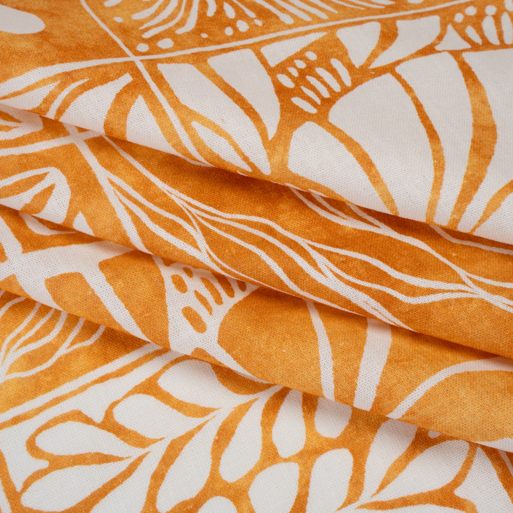 Linen and Rayon Woven - Yellow Ochre and White Leafy Blocks - Mood Exclusive Summer Solace Print - Folded Linen and Rayon Woven - Yellow Ochre and White Leafy Blocks - Mood Exclusive Summer Solace Print - Folded