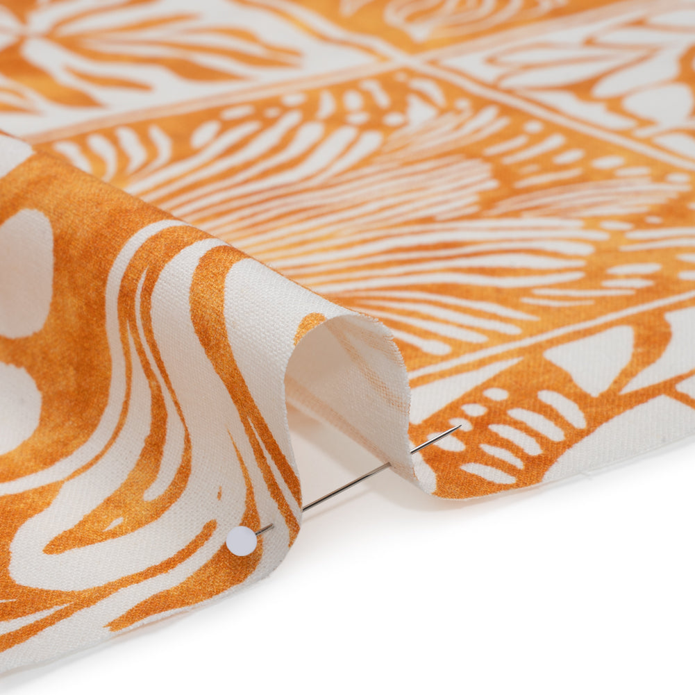 Linen and Rayon Woven - Yellow Ochre and White Leafy Blocks - Mood Exclusive Summer Solace Print - Detail Linen and Rayon Woven - Yellow Ochre and White Leafy Blocks - Mood Exclusive Summer Solace Print - Detail
