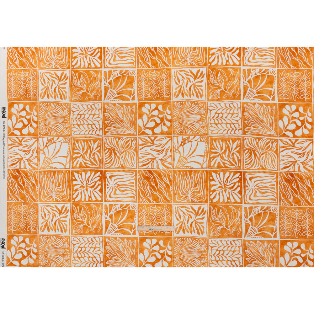 Linen and Rayon Woven - Yellow Ochre and White Leafy Blocks - Mood Exclusive Summer Solace Print - Full Linen and Rayon Woven - Yellow Ochre and White Leafy Blocks - Mood Exclusive Summer Solace Print - Full