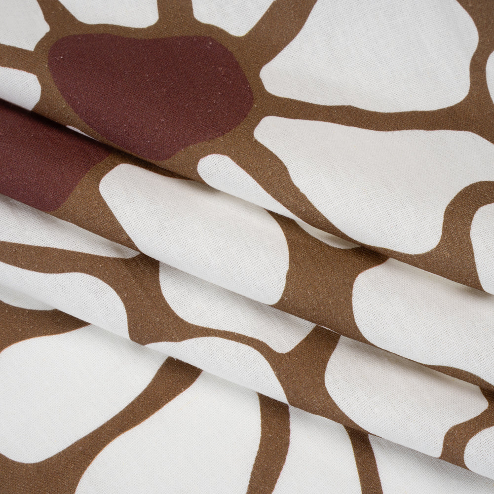 Linen and Rayon Woven - Brown, Cream and Burgundy Abstract Daisies - Mood Exclusive Dilly-Dally Daisies Print - Folded Linen and Rayon Woven - Brown, Cream and Burgundy Abstract Daisies - Mood Exclusive Dilly-Dally Daisies Print - Folded
