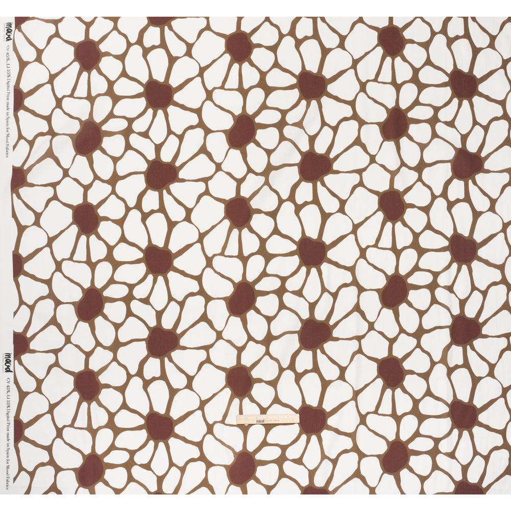 Linen and Rayon Woven - Brown, Cream and Burgundy Abstract Daisies - Mood Exclusive Dilly-Dally Daisies Print - Full Linen and Rayon Woven - Brown, Cream and Burgundy Abstract Daisies - Mood Exclusive Dilly-Dally Daisies Print - Full