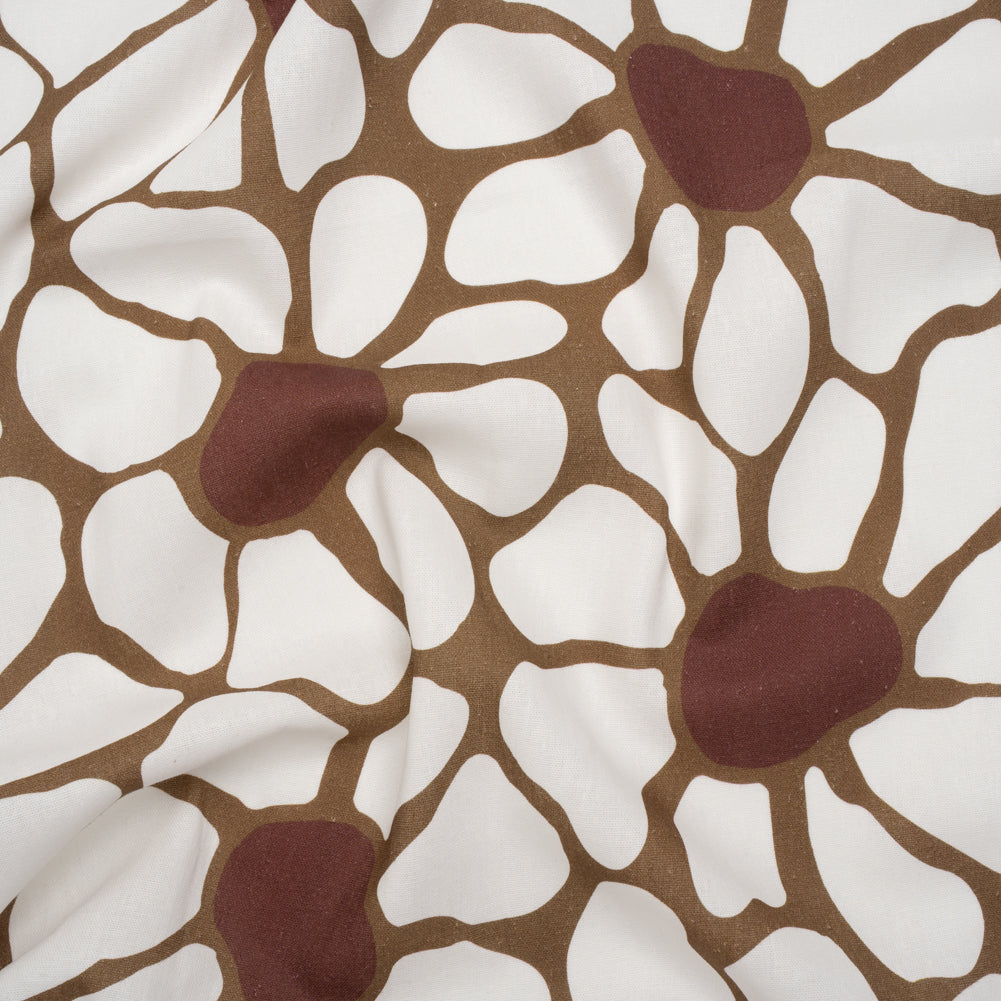 Linen and Rayon Woven - Brown, Cream and Burgundy Abstract Daisies - Mood Exclusive Dilly-Dally Daisies Print Linen and Rayon Woven - Brown, Cream and Burgundy Abstract Daisies - Mood Exclusive Dilly-Dally Daisies Print