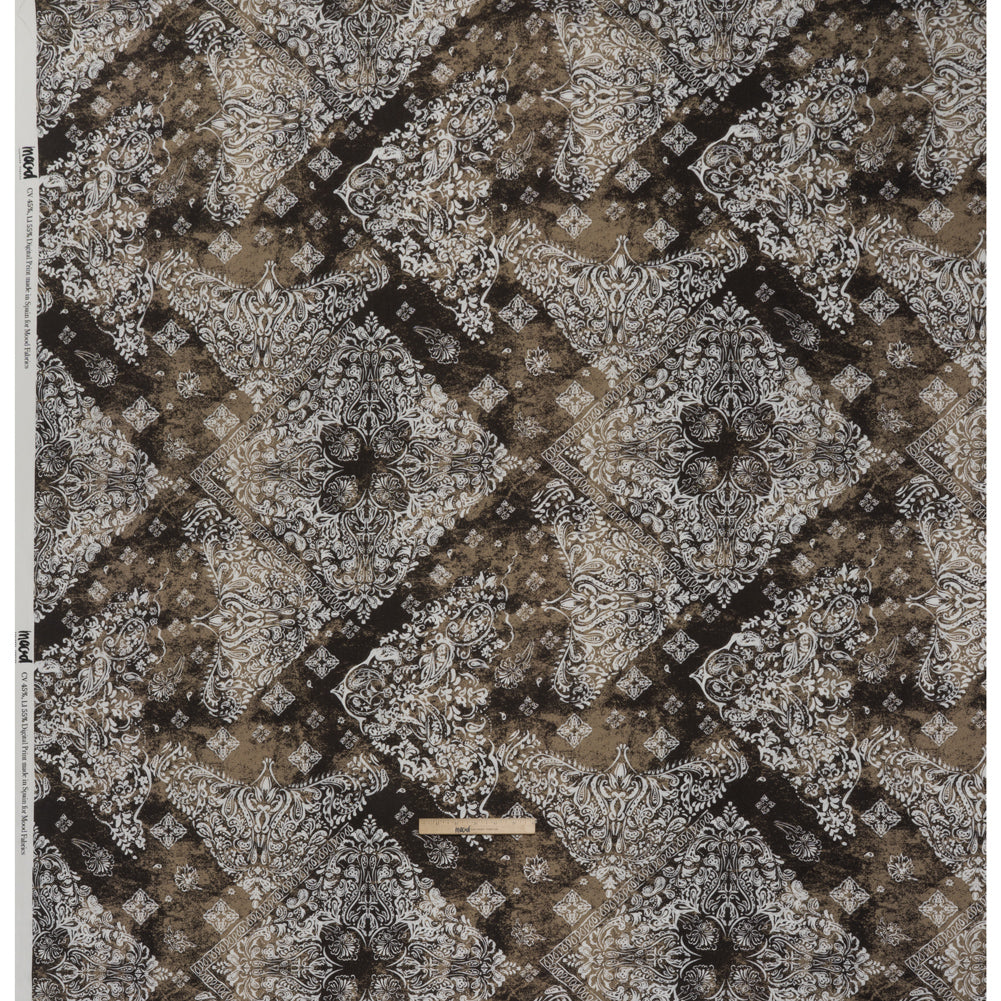 Linen and Rayon Woven - Dark Brown, Beige and White Floral Patches - Mood Exclusive Earthly Envy Print - Full Linen and Rayon Woven - Dark Brown, Beige and White Floral Patches - Mood Exclusive Earthly Envy Print - Full