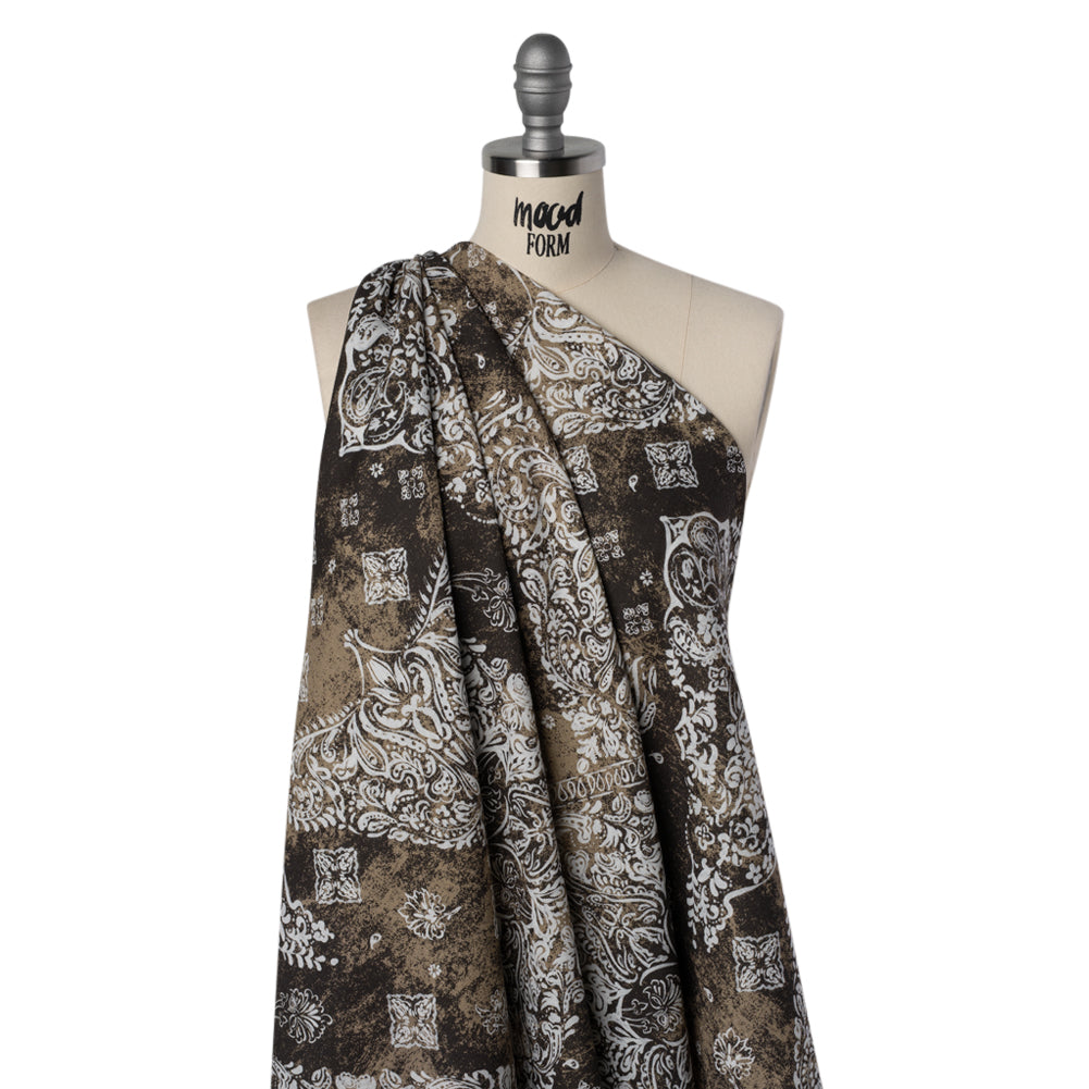 Linen and Rayon Woven - Dark Brown, Beige and White Floral Patches - Mood Exclusive Earthly Envy Print - Drape Linen and Rayon Woven - Dark Brown, Beige and White Floral Patches - Mood Exclusive Earthly Envy Print - Drape
