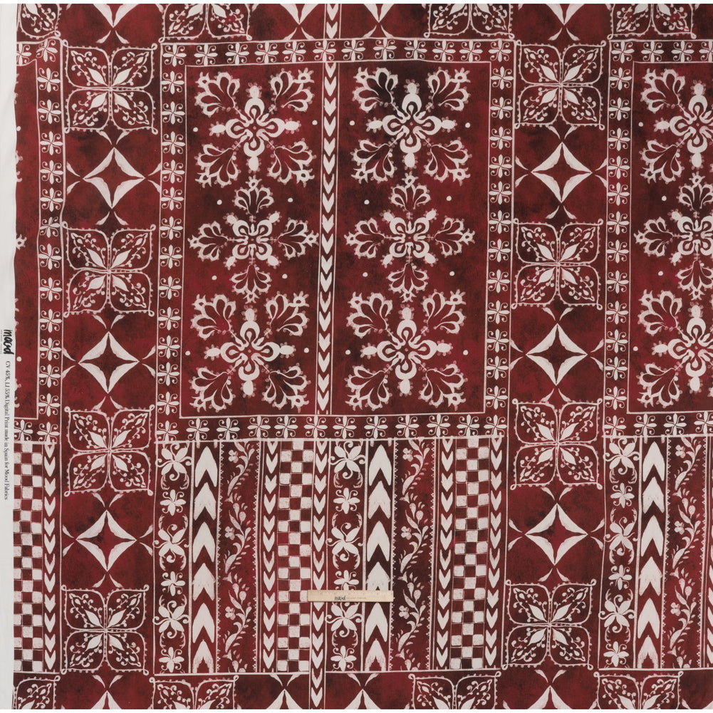 Linen and Rayon Woven - Dark Red and White Checks and Flowers Patchwork - Mood Exclusive Magnolia Mosaic Print - Full Linen and Rayon Woven - Dark Red and White Checks and Flowers Patchwork - Mood Exclusive Magnolia Mosaic Print - Full