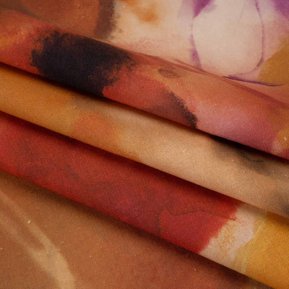 Linen and Rayon Woven - Golden Orange, Red and Purple Soft Flowers - Mood Exclusive Drifting Dreams Print - Folded Linen and Rayon Woven - Golden Orange, Red and Purple Soft Flowers - Mood Exclusive Drifting Dreams Print - Folded