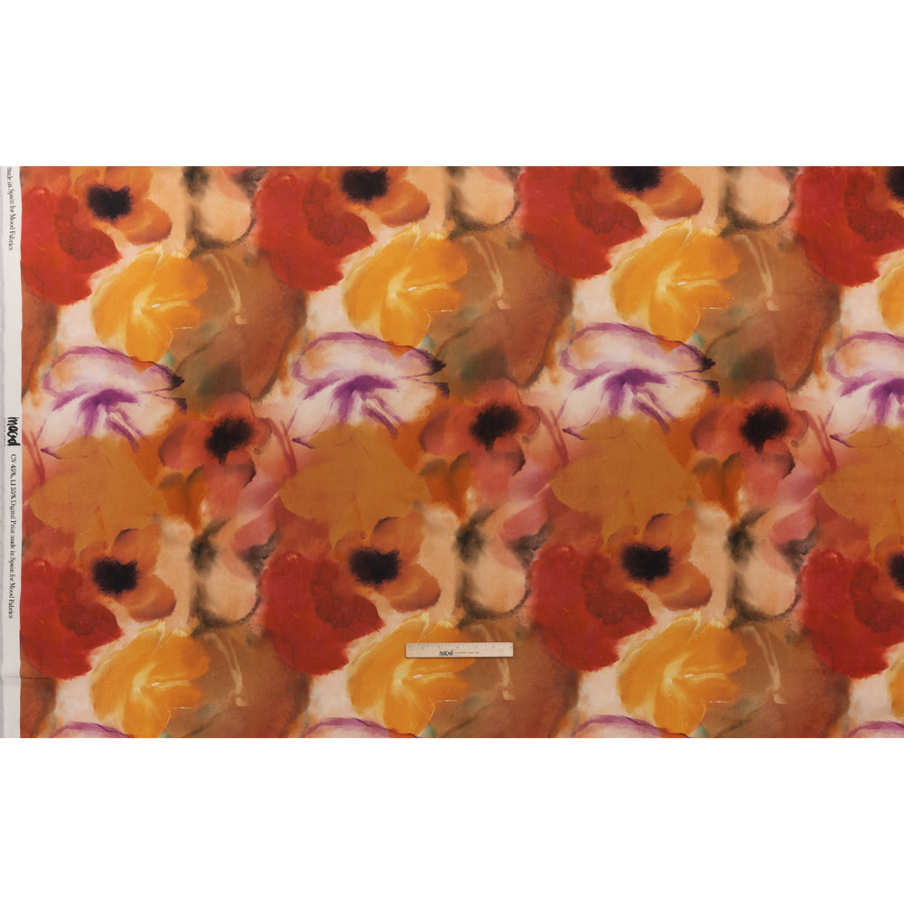 Linen and Rayon Woven - Golden Orange, Red and Purple Soft Flowers - Mood Exclusive Drifting Dreams Print - Full Linen and Rayon Woven - Golden Orange, Red and Purple Soft Flowers - Mood Exclusive Drifting Dreams Print - Full