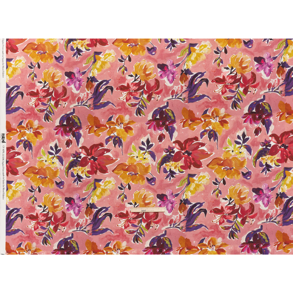Linen and Rayon Woven - Dusty Rose, Golden Yellow and Dark Purple Painted Flowers - Mood Exclusive Brushstroke Blooms Print - Full Linen and Rayon Woven - Dusty Rose, Golden Yellow and Dark Purple Painted Flowers - Mood Exclusive Brushstroke Blooms Print - Full