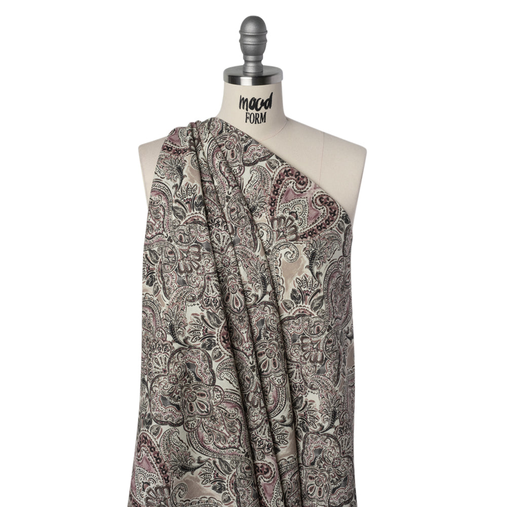 Linen and Rayon Woven - Dark Gray, Beige and Dusty Pink Ornate Paisley and Floral - Mood Exclusive Boheme Blooms Print Drape Linen and Rayon Woven - Dark Gray, Beige and Dusty Pink Ornate Paisley and Floral - Mood Exclusive Boheme Blooms Print Drape